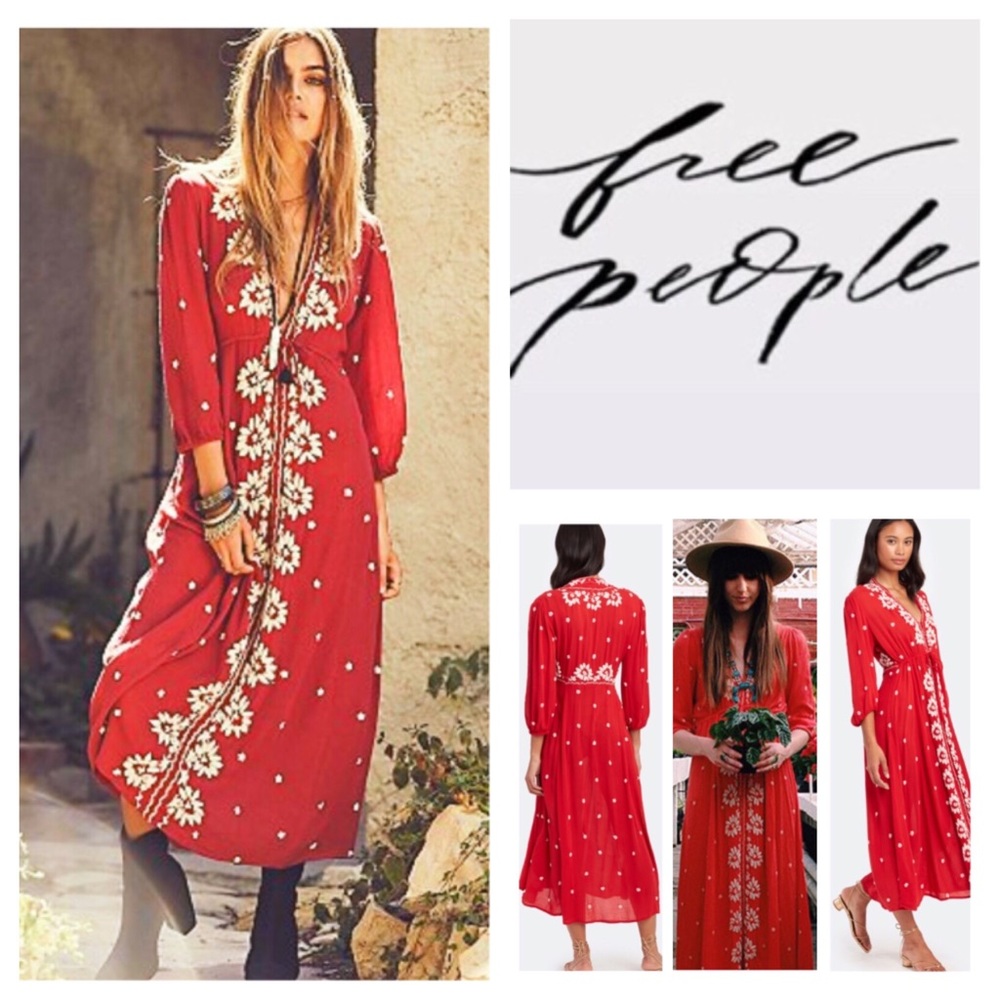 Free People Fable Embroidered Maxi Dress.  NWT.